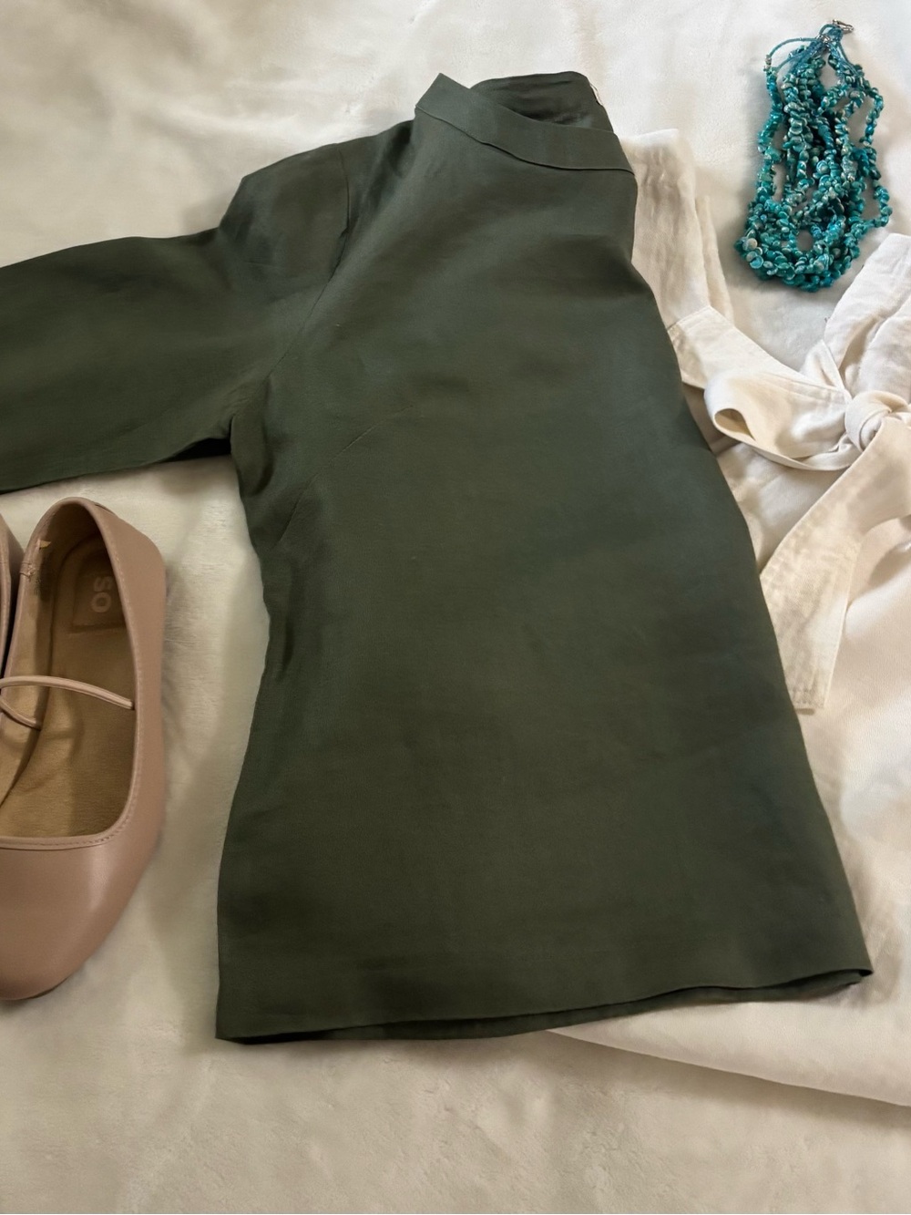 Olive Green Women’s Boatneck Linen Top, NWOT